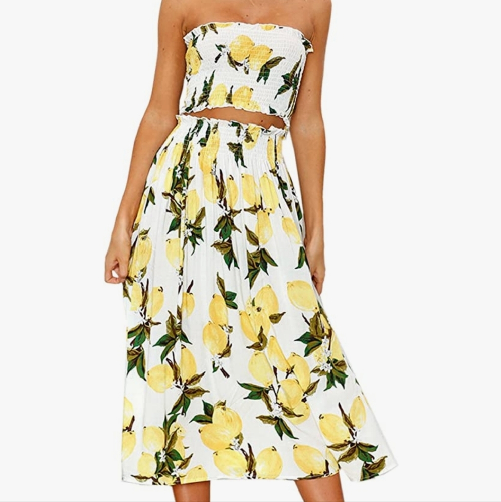 Amazon Lemon Print Crop Top and Skirt Set